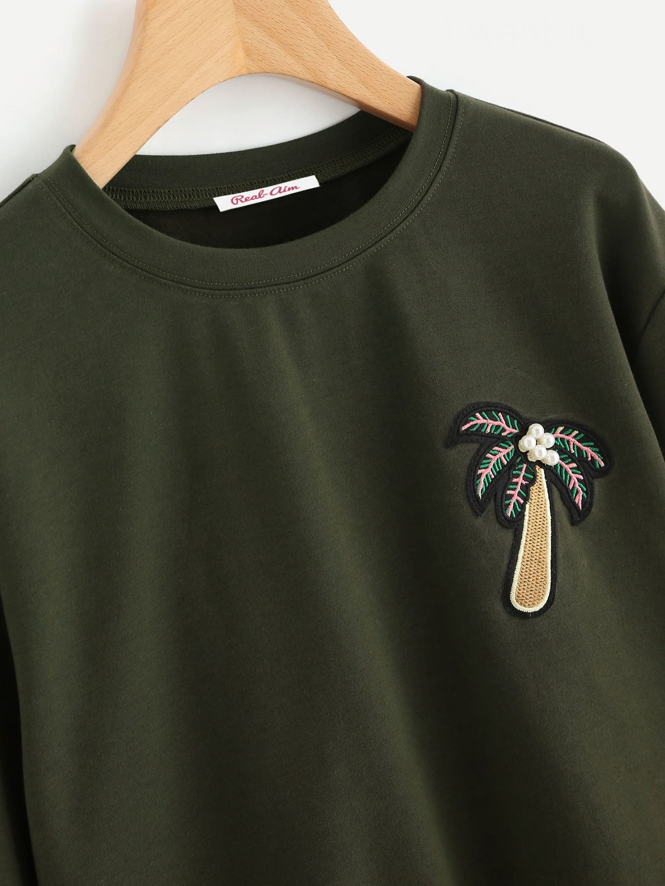 Green Sweatshirt with Palm Embroidery