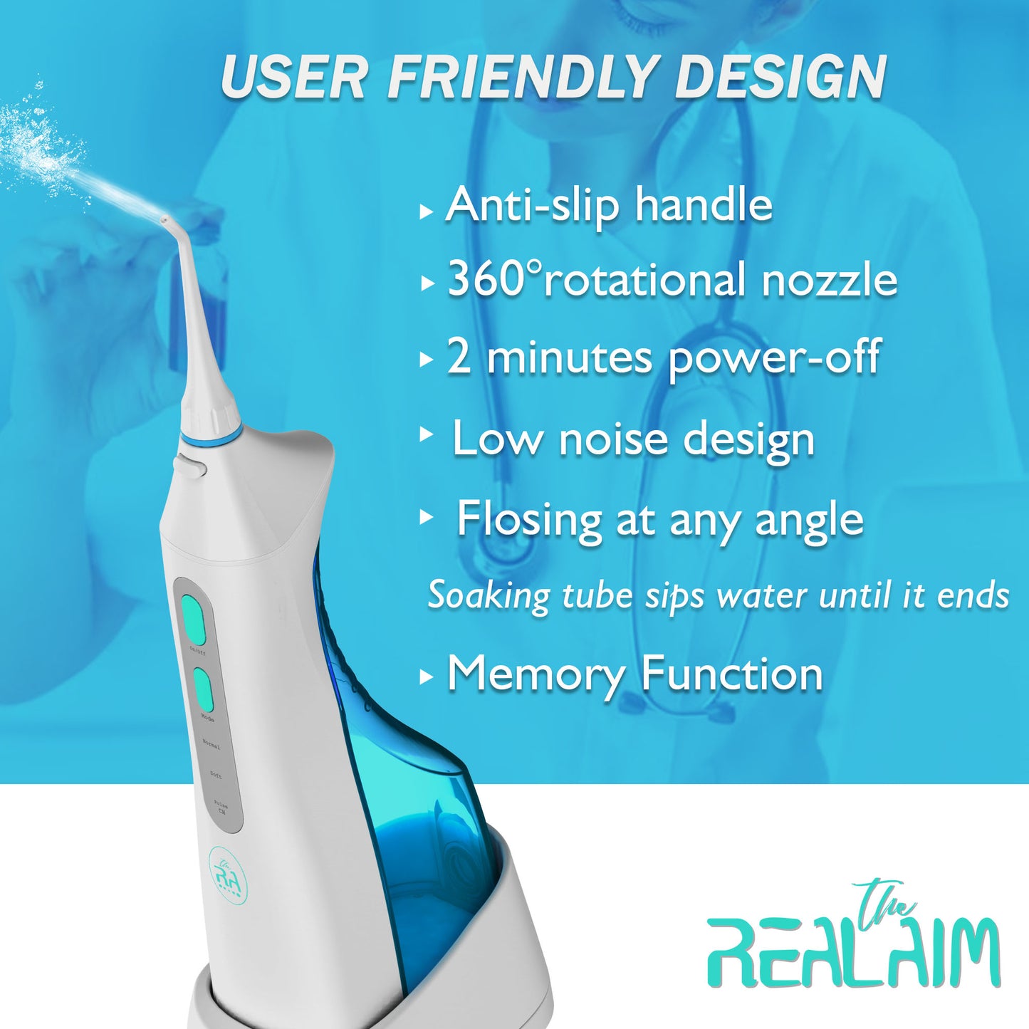 The Real Aim Cordless Rechargeable Water Flosser for teeth cleaning and gum massage, Oral irrigator for brace care