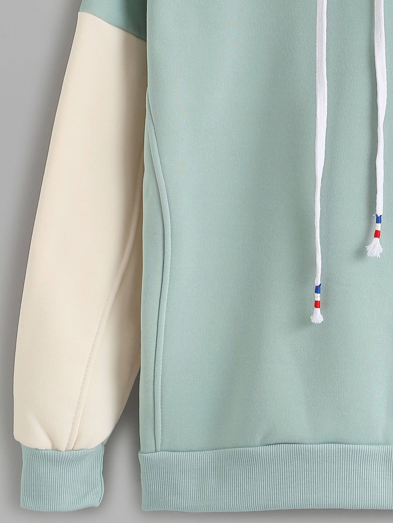 Warm Mint and White Contrast Fleece Hoodie