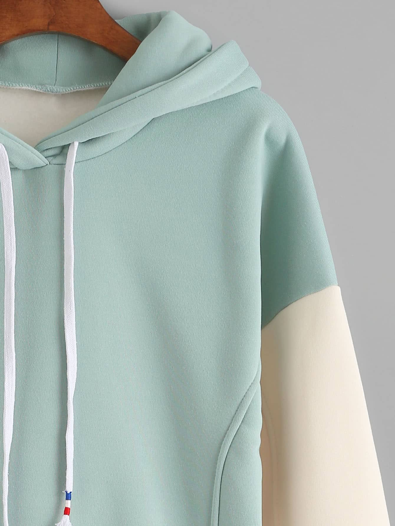 Warm Mint and White Contrast Fleece Hoodie