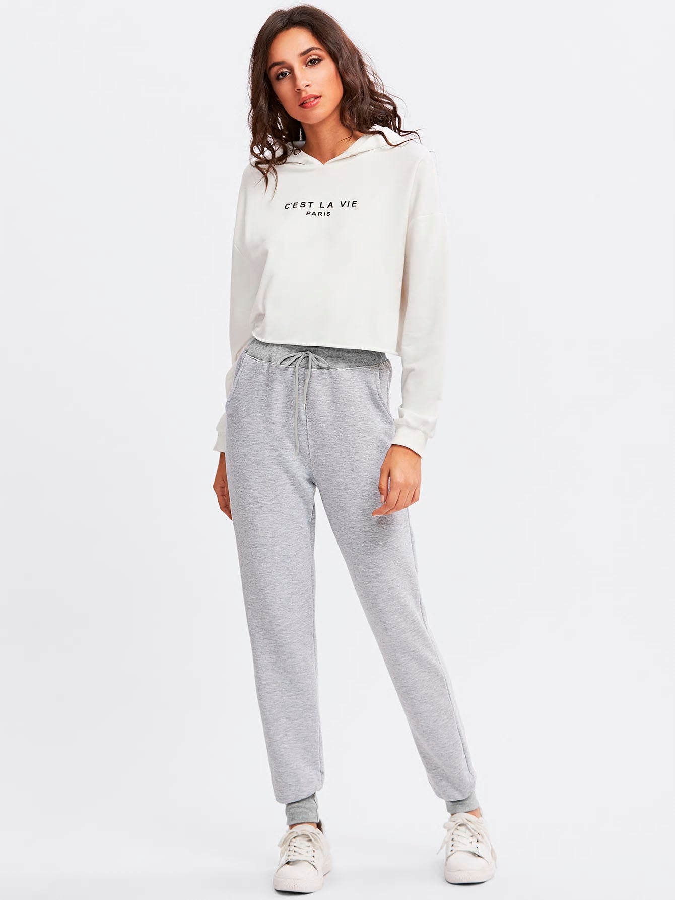 Essential Grey Jogger Pants, Heart Embroidery Sweatpants