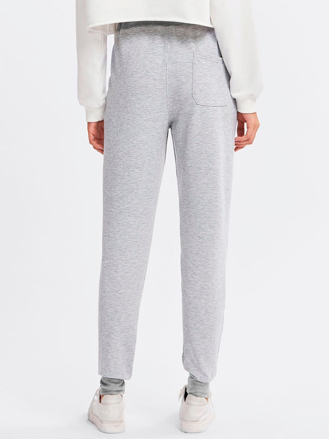 Essential Grey Jogger Pants, Heart Embroidery Sweatpants