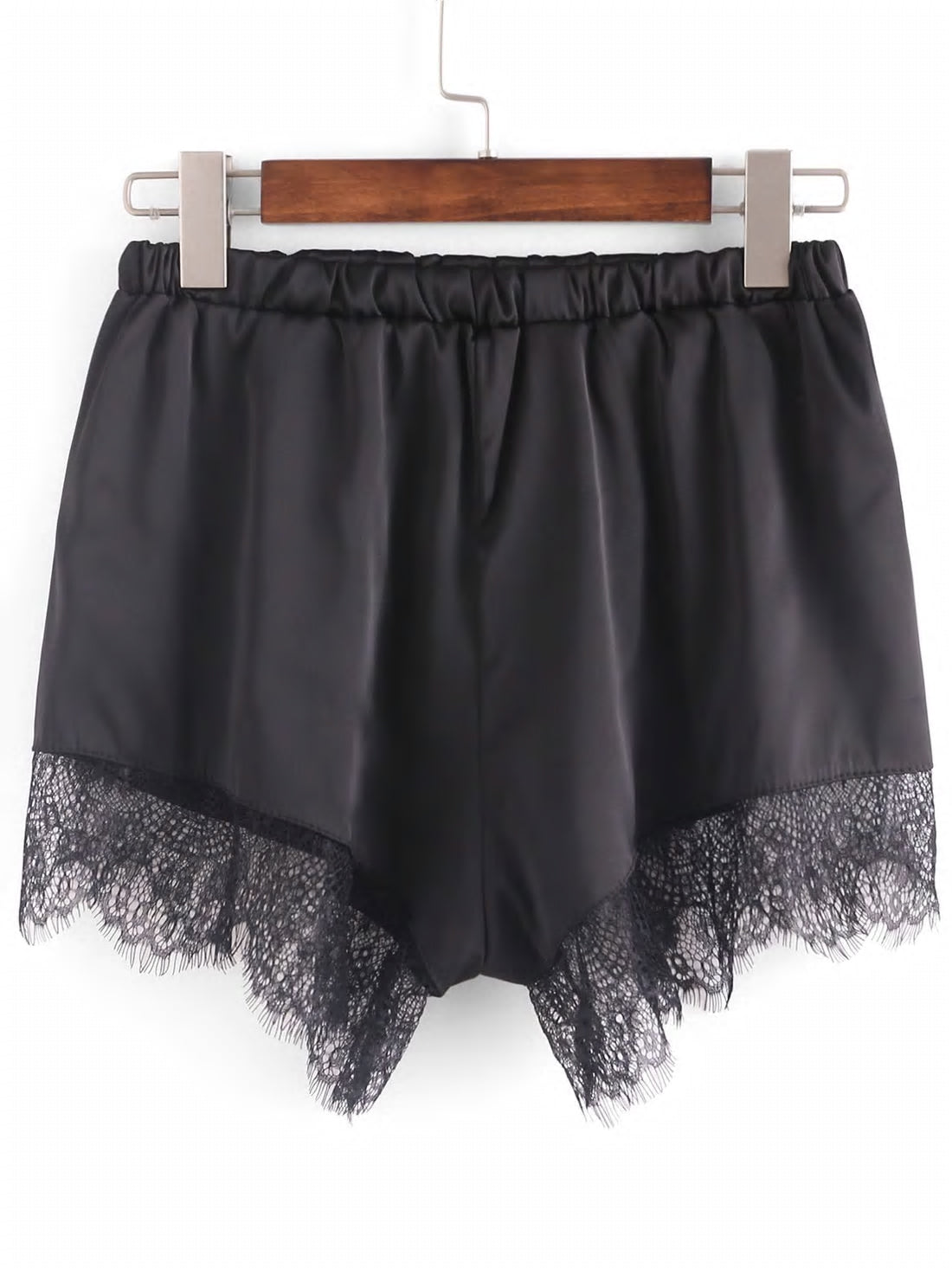 Black Lace Trim Satin Night Shorts