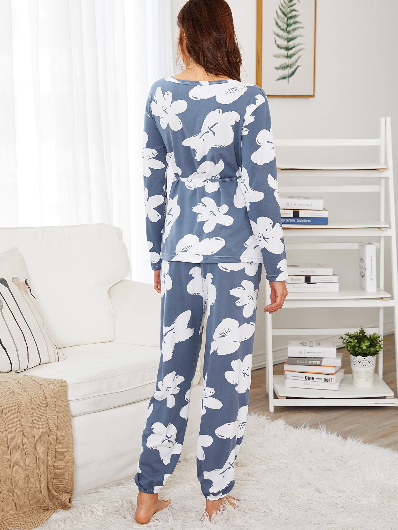 Women Blue Nursing Pajama Set with Eye Mask