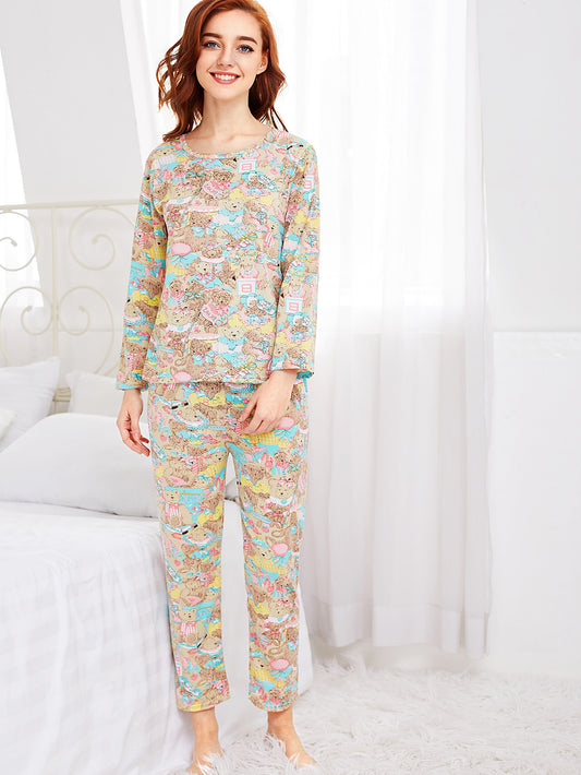 Women's Cozy Bear Pattern Pajama Set