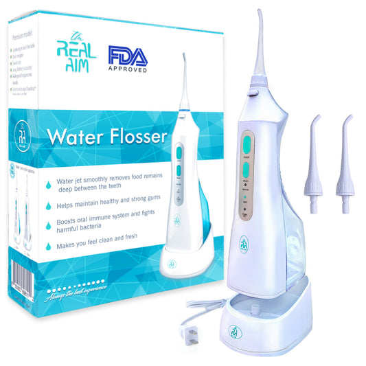 The Real Aim Cordless Rechargeable Water Flosser for teeth cleaning and gum massage, Oral irrigator for brace care