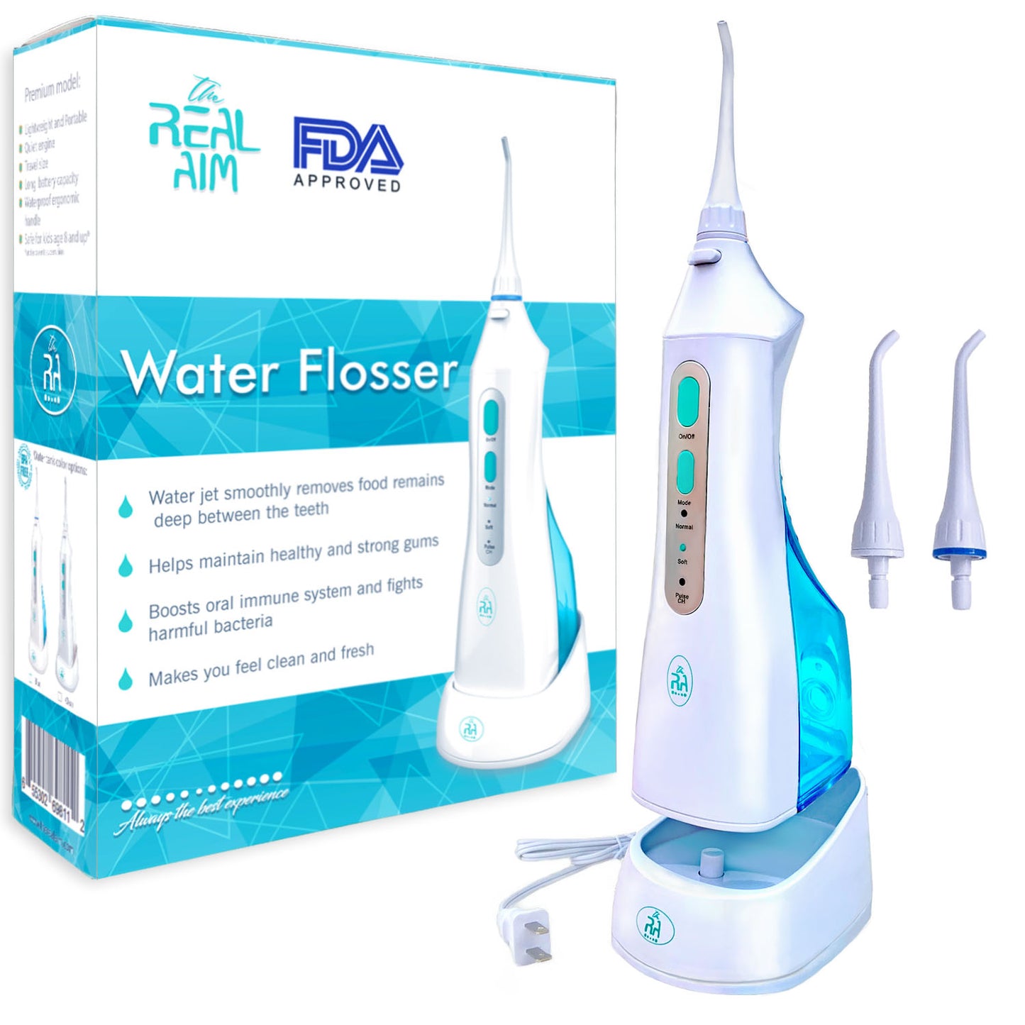 The Real Aim Cordless Rechargeable Water Flosser for teeth cleaning and gum massage, Oral irrigator for brace care