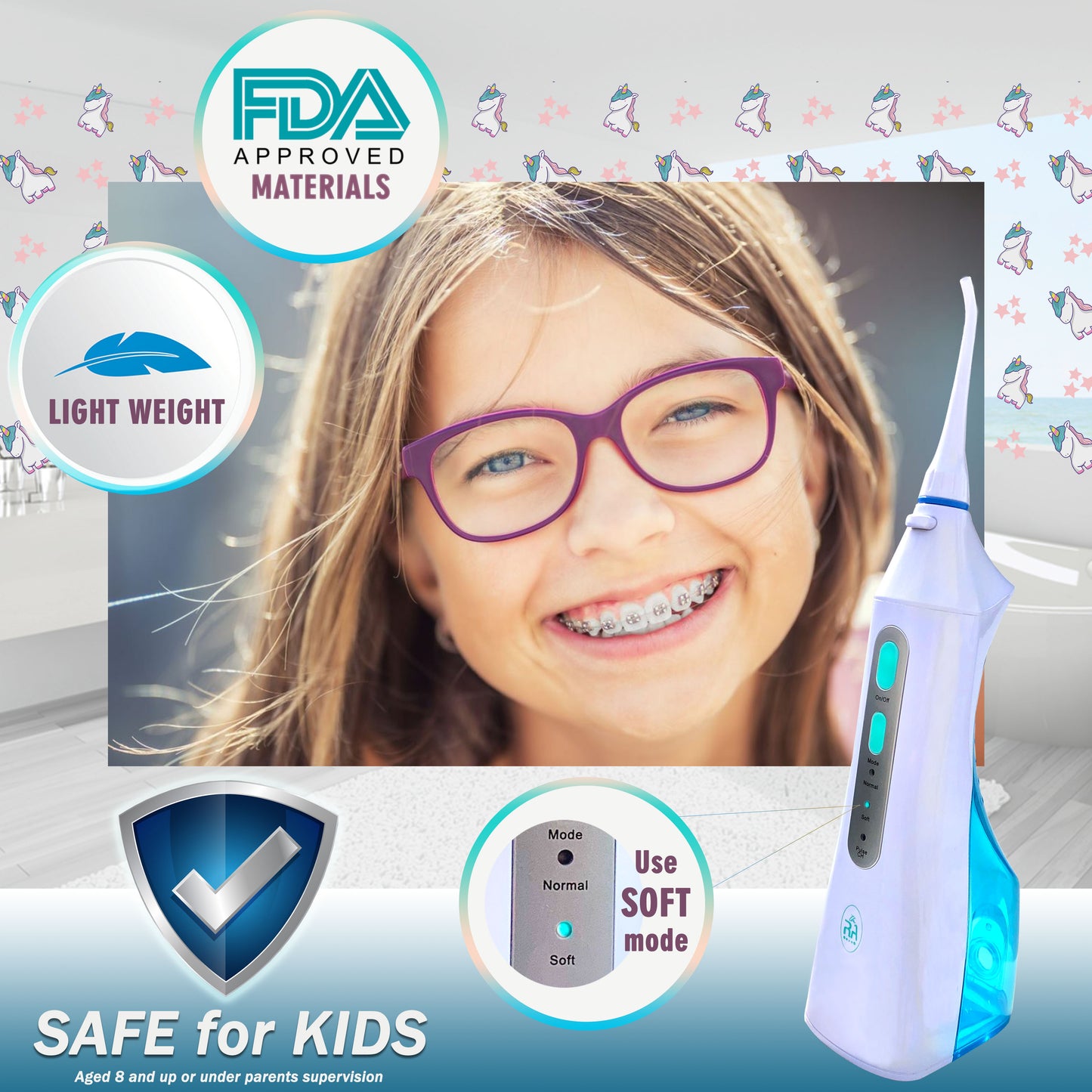 The Real Aim Cordless Rechargeable Water Flosser for teeth cleaning and gum massage, Oral irrigator for brace care